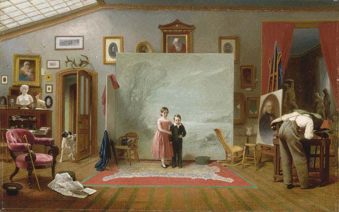 interior with portraits